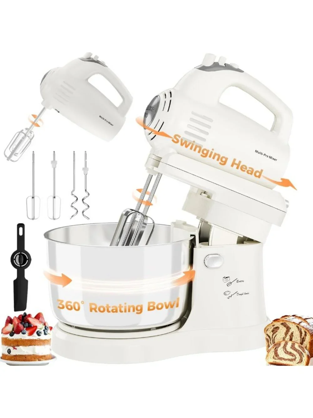 2-in-1 Electric Stand Mixer 3.2QT with Auto-Rotating Bowl & 5-Speed Turbo for